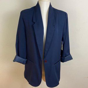 Vintage Liz Baker Navy Blue Polyblend Oversized Jacket Blazer